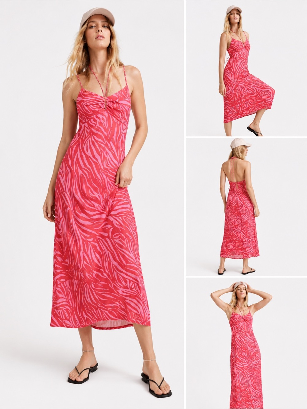 H&M Pink Zebra Print Strappy Backless Summer Maxi Dress